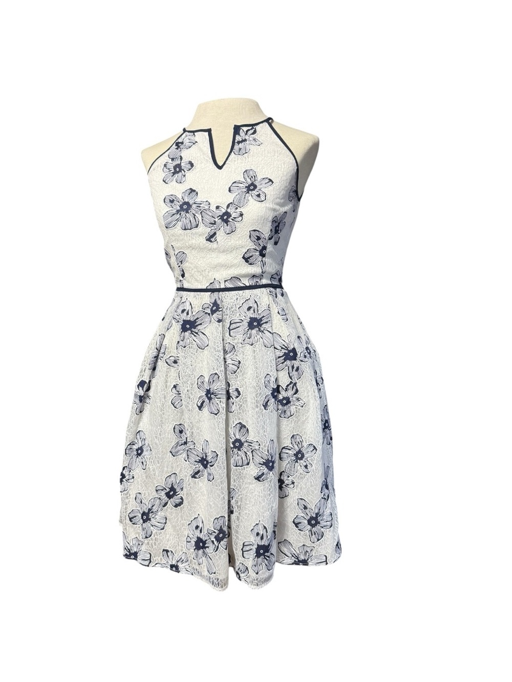 Daniel Cremieux White Midi Dress with Navy Floral Print